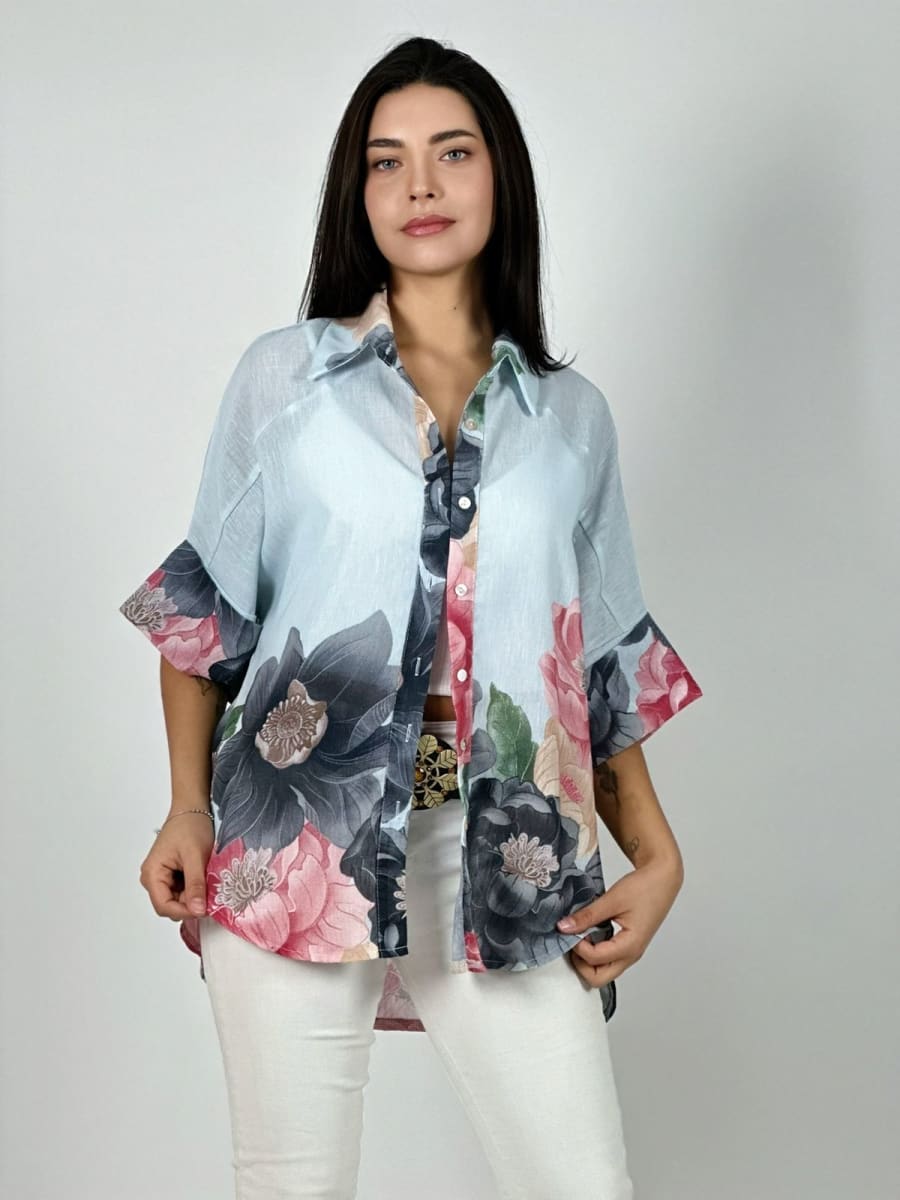Blusa Lino Estampado de Flores A1-2710