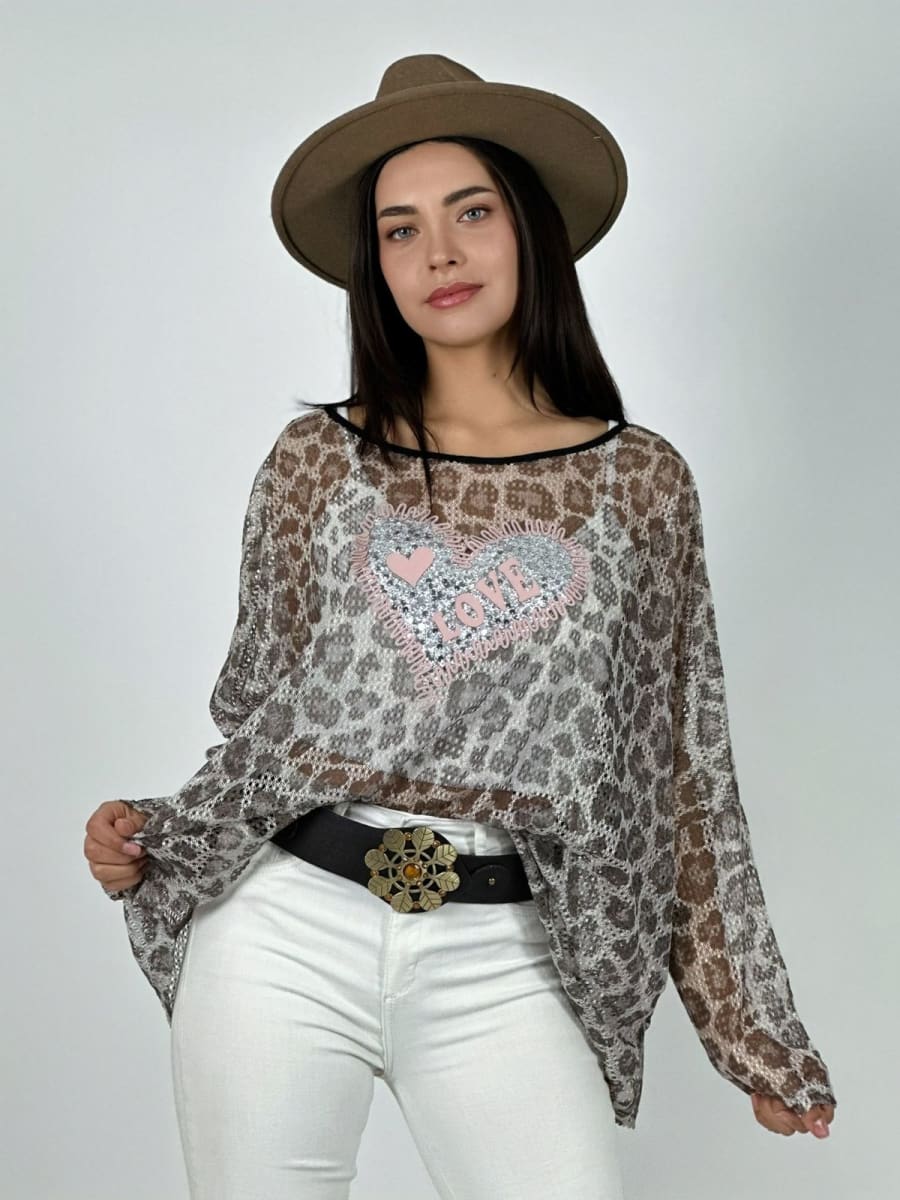 Polera Malla Print Corazon Brillante LOVE A1-351