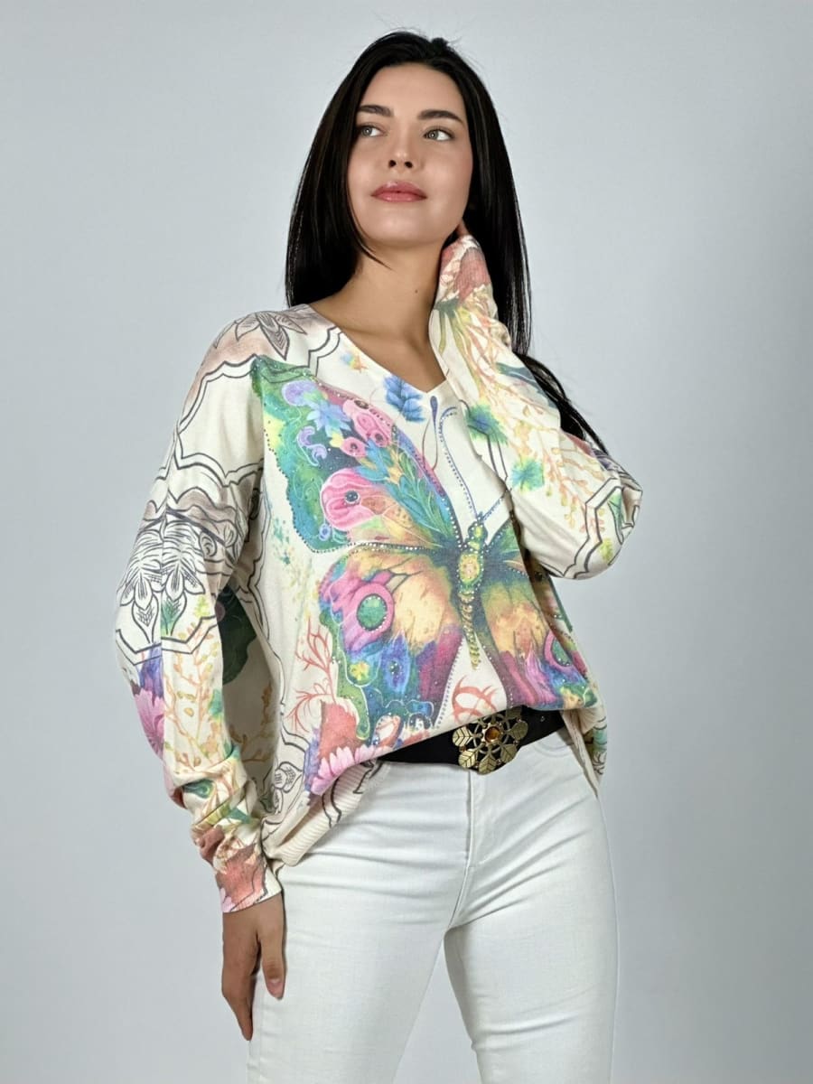 Sweater Spandex Maripos Brillante con Flores A1-244