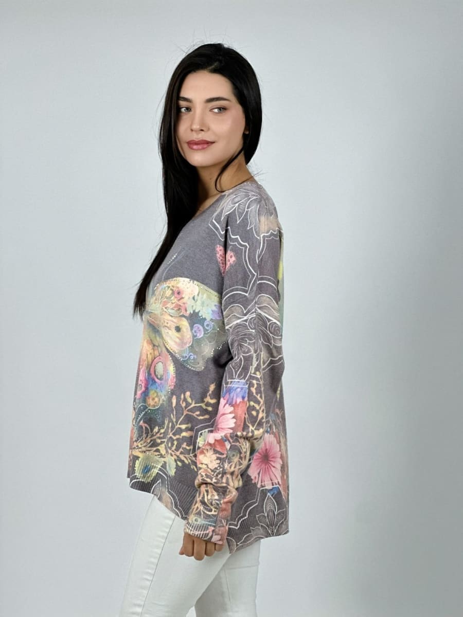 Sweater Spandex Maripos Brillante con Flores A1-2410