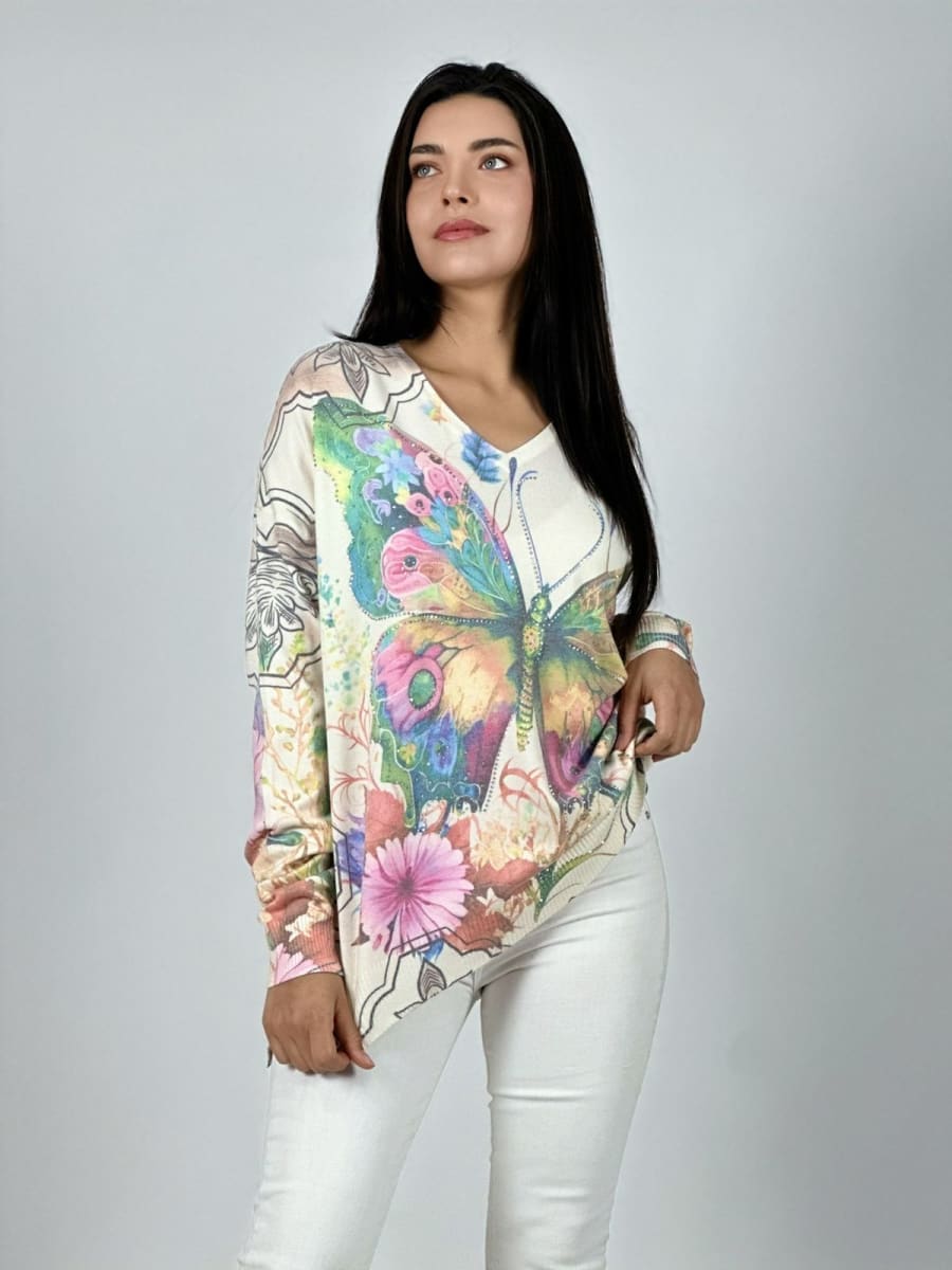 Sweater Spandex Maripos Brillante con Flores A1-245
