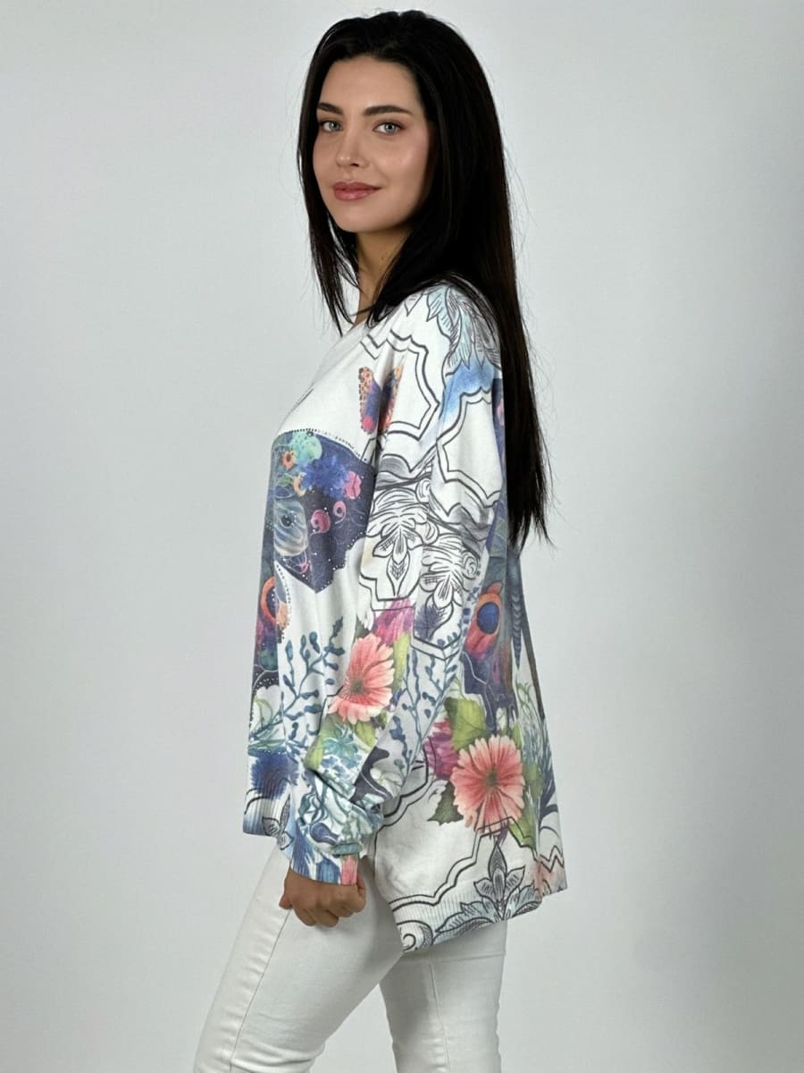 Sweater Spandex Maripos Brillante con Flores A1-242