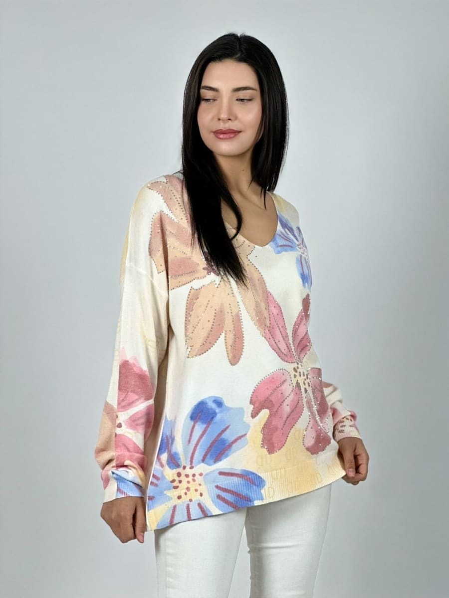 Sweater Spandex Estampado Flores con Brillos A1-363