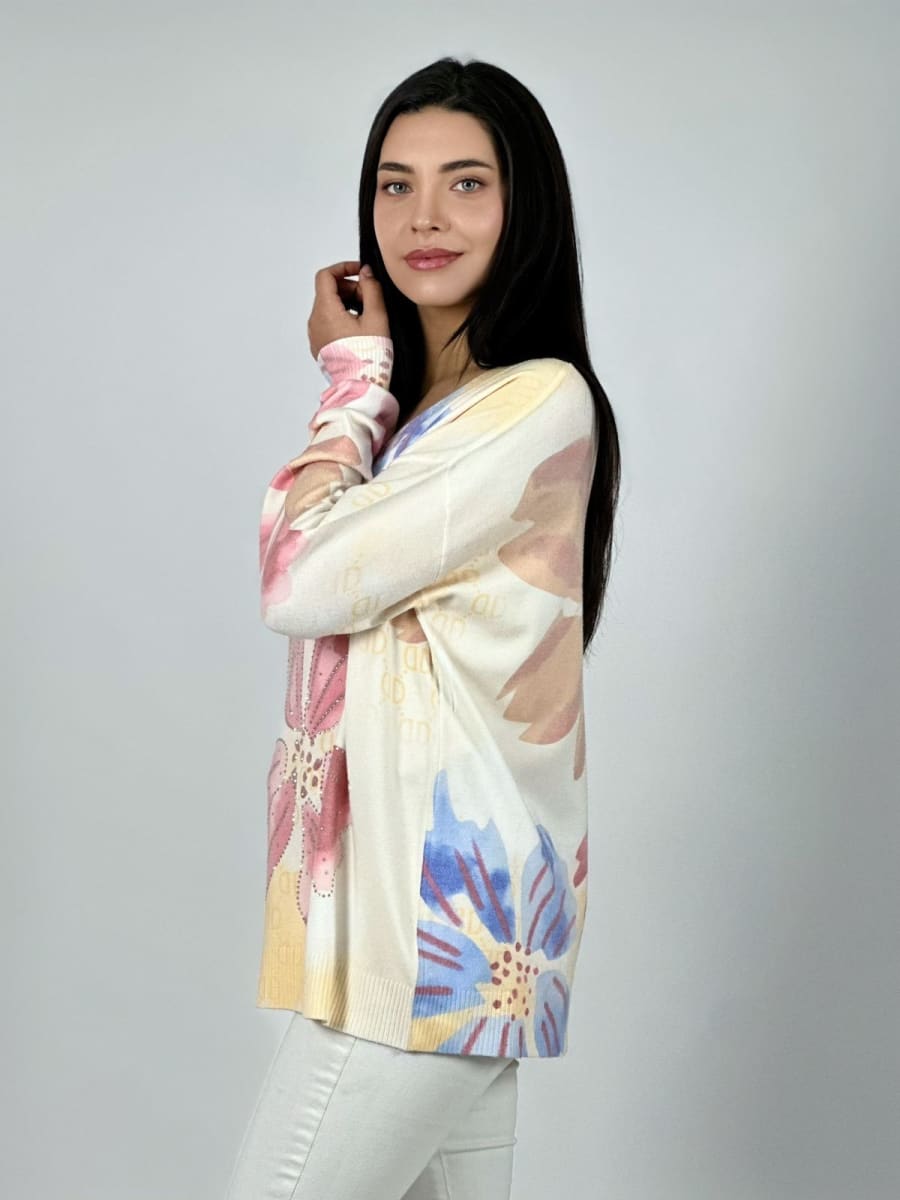 Sweater Spandex Estampado Flores con Brillos A1-364