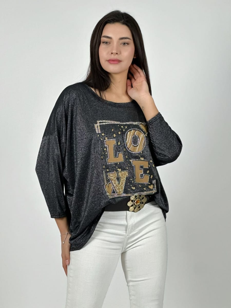 Polera Acetato LOVE Print con Corazones A1-82