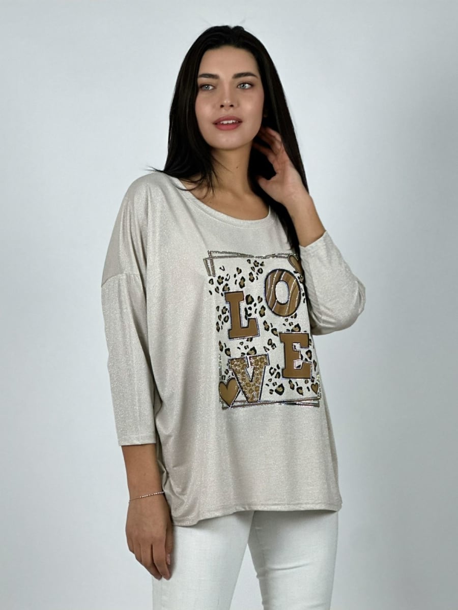 Polera Acetato LOVE Print con Corazones A1-85