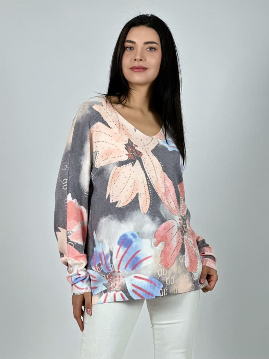 Sweater Spandex Estampado Flores con Brillos A1-365