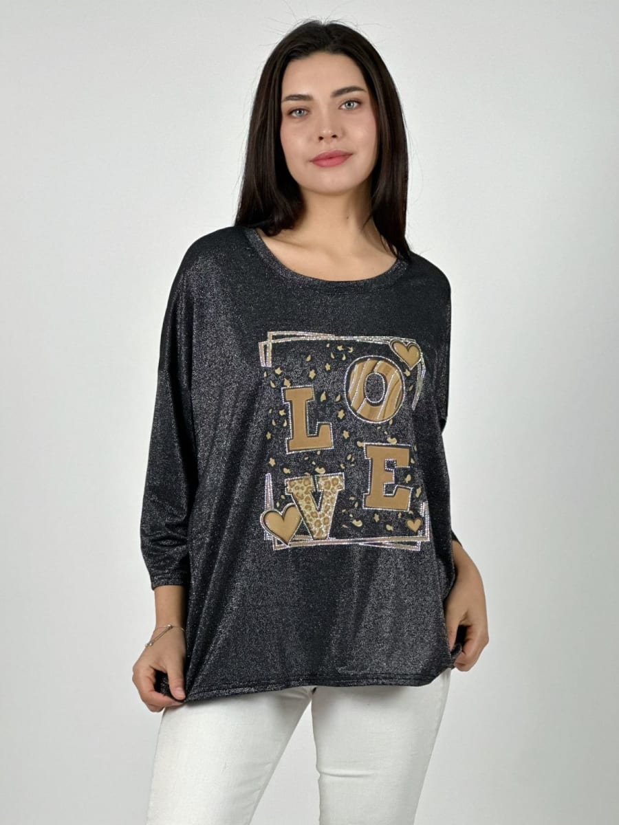 Polera Acetato LOVE Print con Corazones A1-81