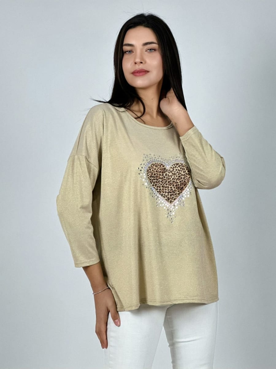 Polera Aceta Corazon Print Con Brillos A1-162