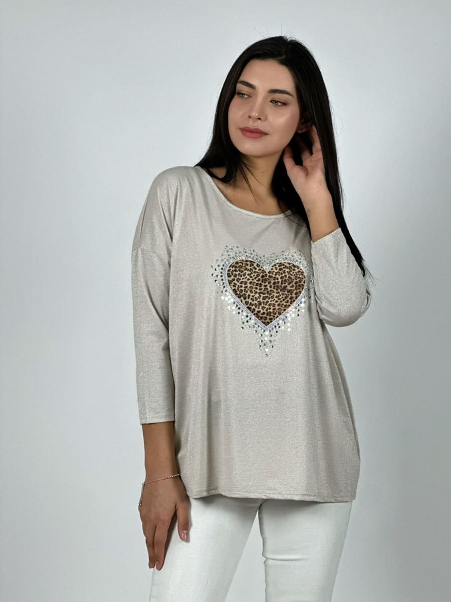 Polera Aceta Corazon Print Con Brillos A1-168