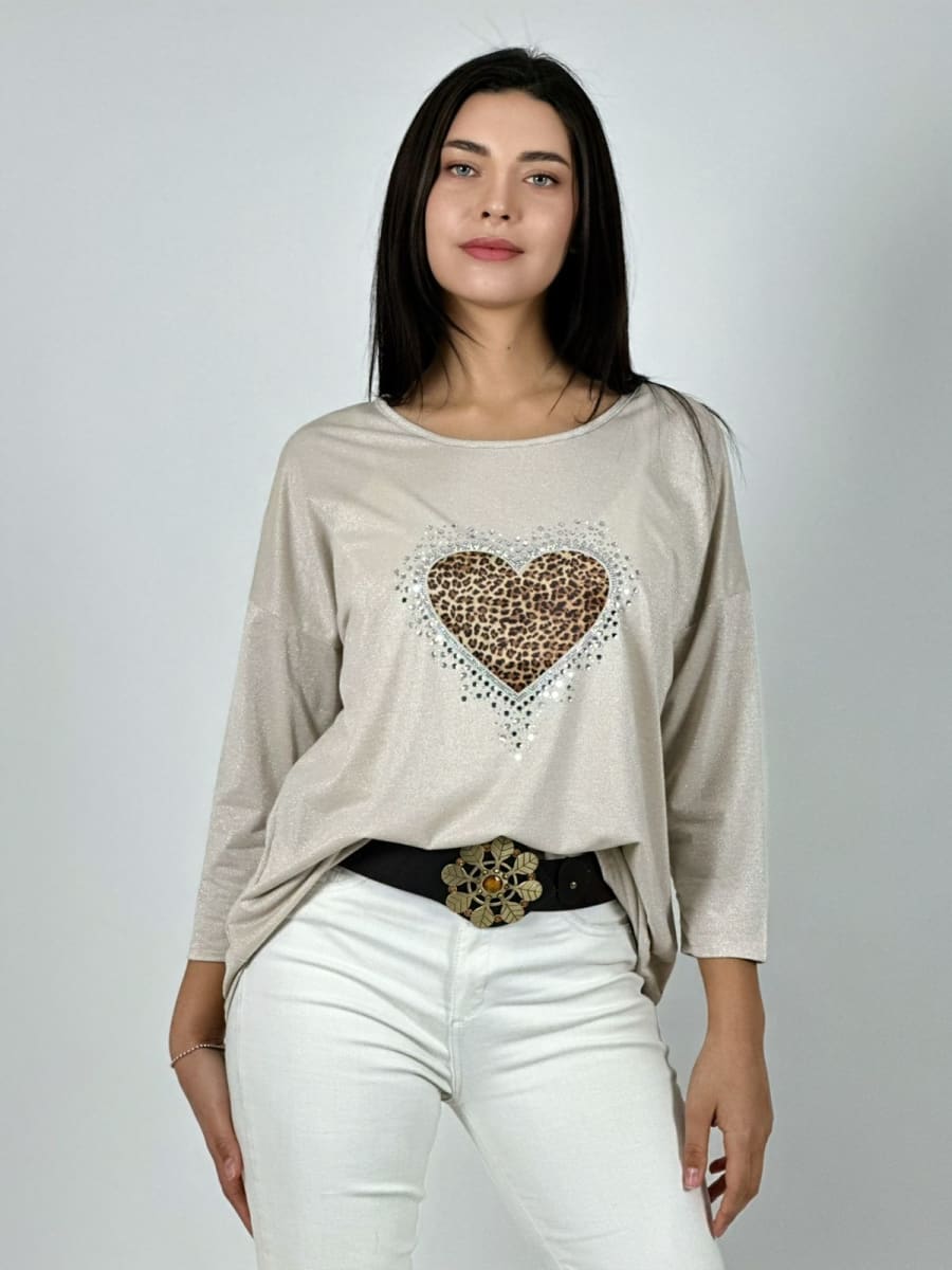 Polera Aceta Corazon Print Con Brillos A1-167