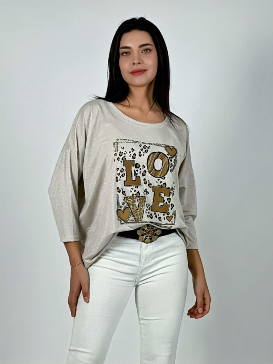 Polera Acetato LOVE Print con Corazones A1-84