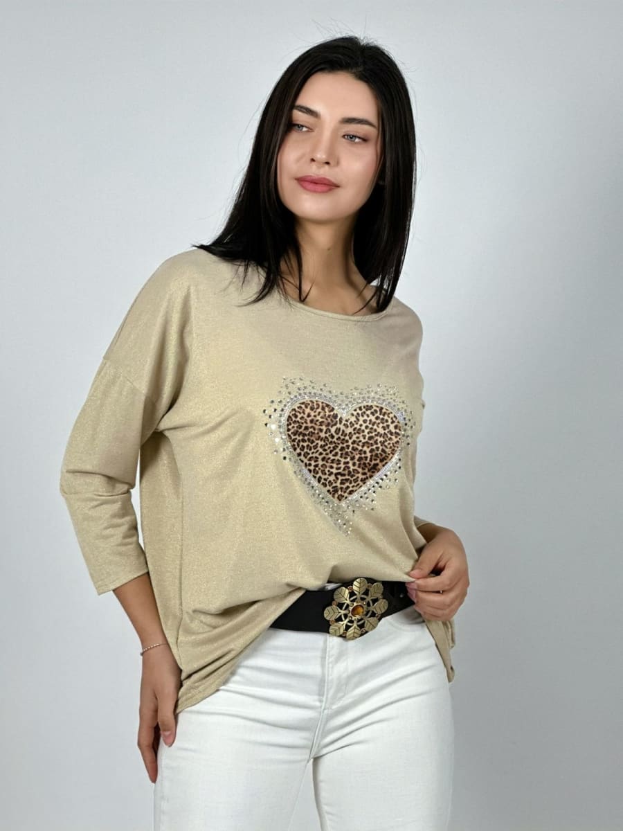 Polera Aceta Corazon Print Con Brillos A1-161