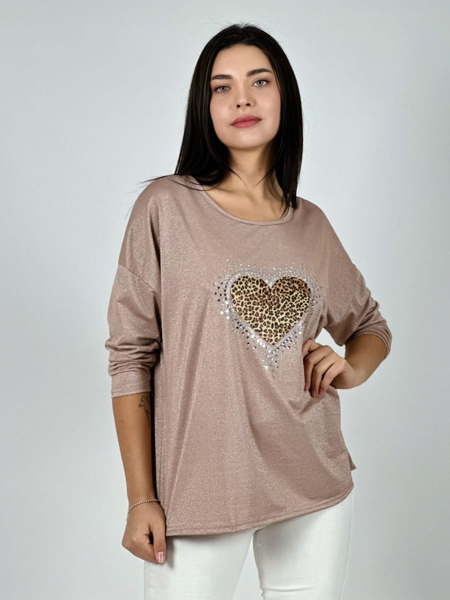 Polera Aceta Corazon Print Con Brillos A1-1610