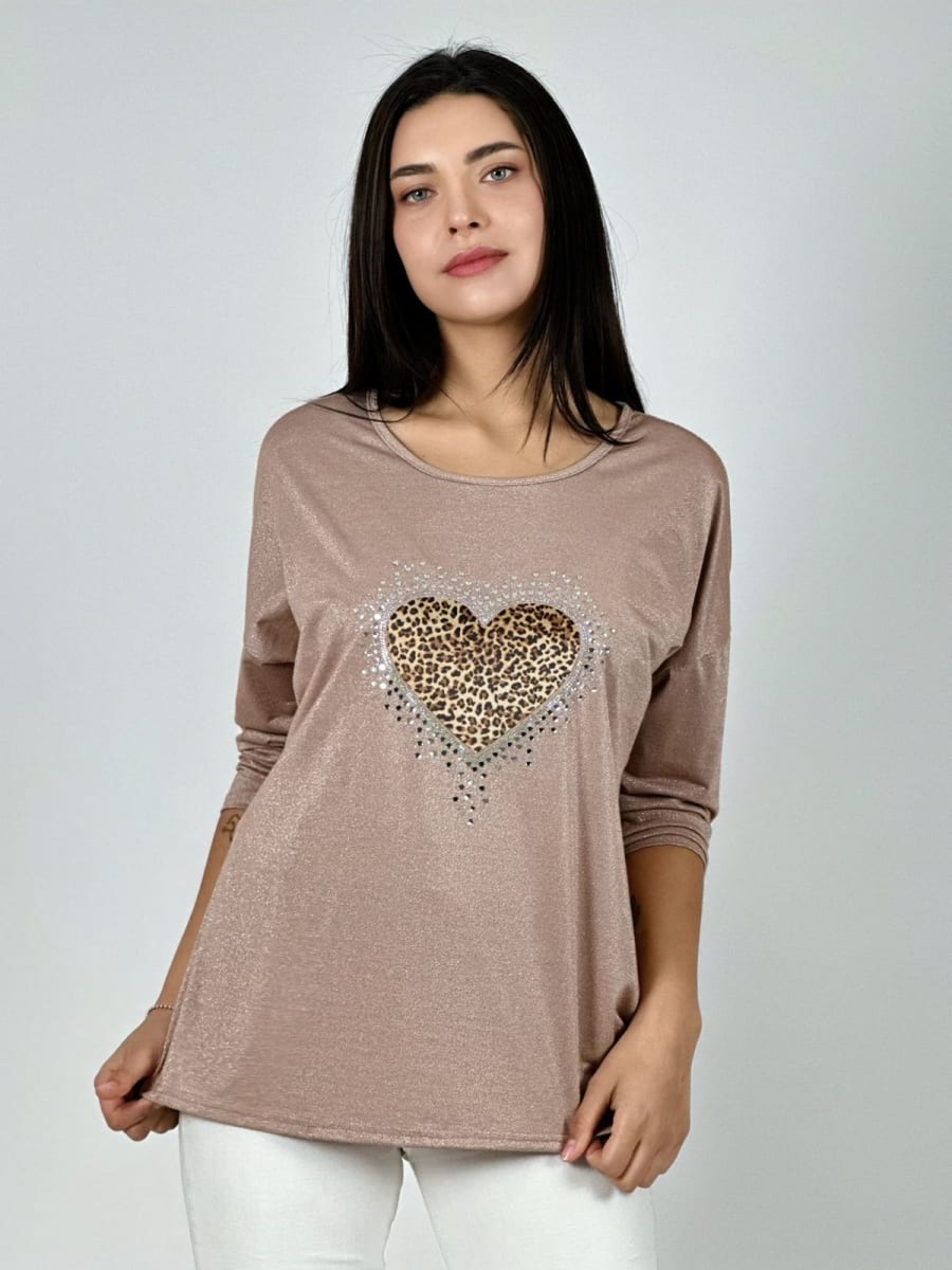 Polera Aceta Corazon Print Con Brillos A1-1611