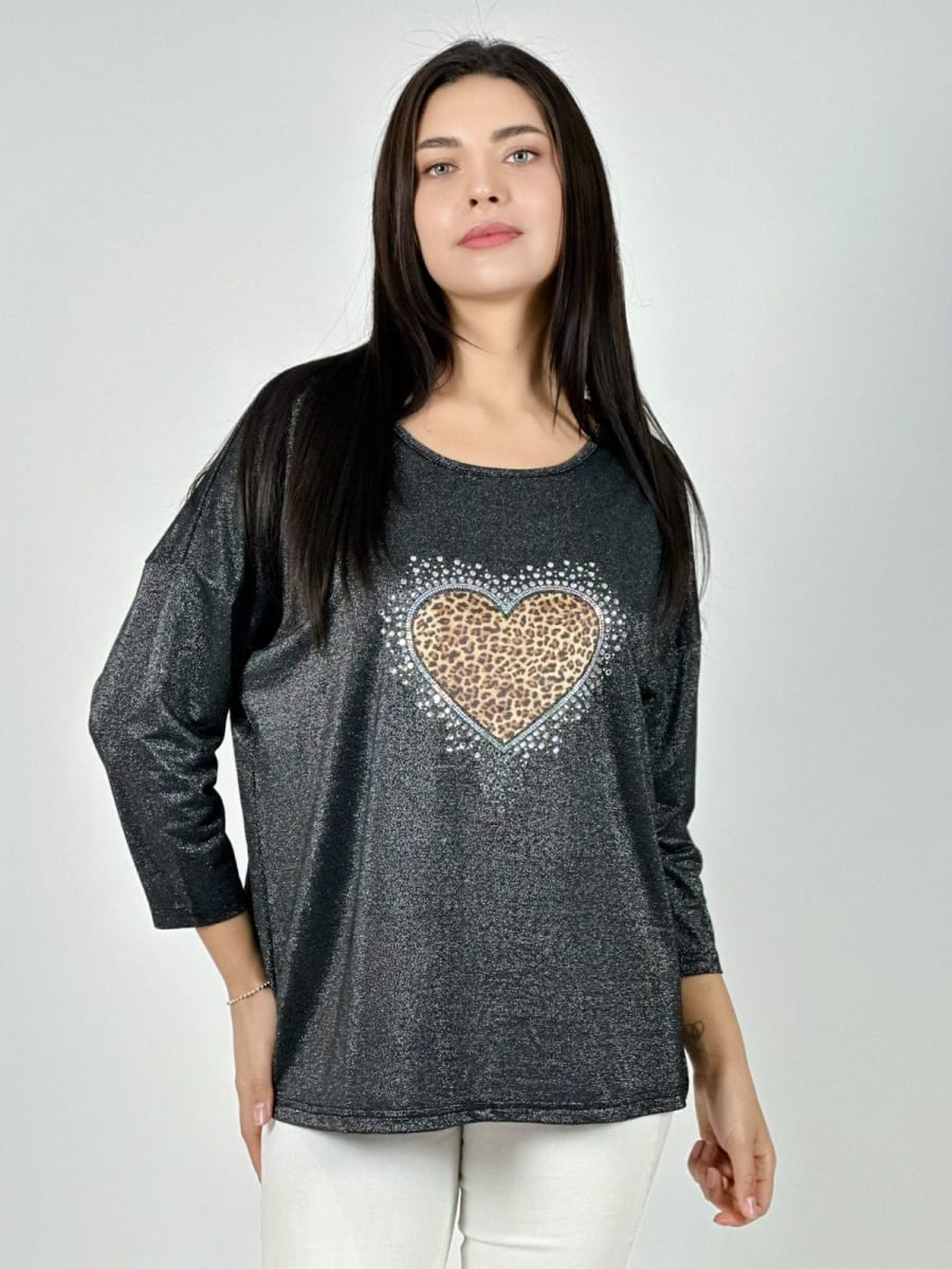 Polera Aceta Corazon Print Con Brillos A1-165
