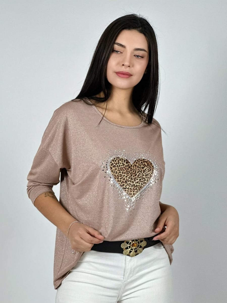 Polera Aceta Corazon Print Con Brillos A1-1612