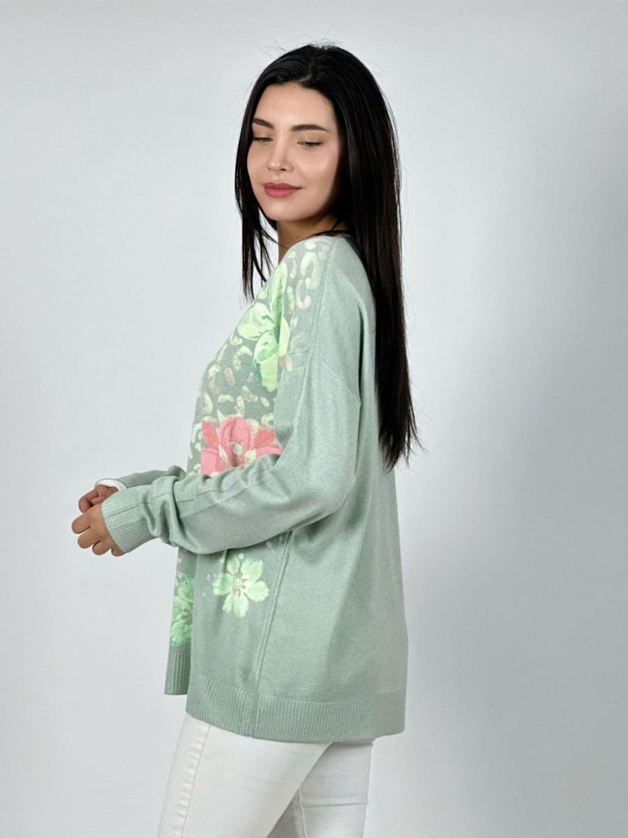 Sweater Spandex Print Con Flores y Brillos A1-2314