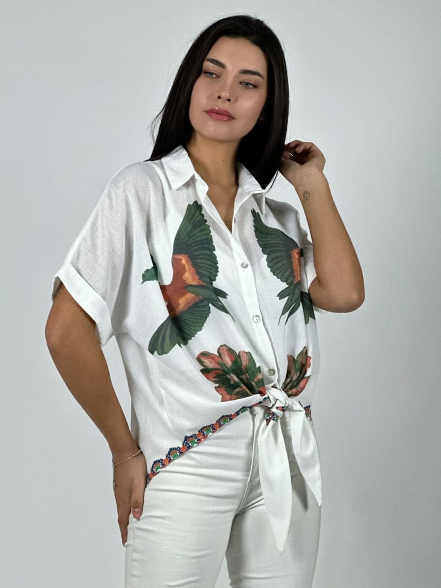 Blusa Lino Guacamayo y Flor A1-96