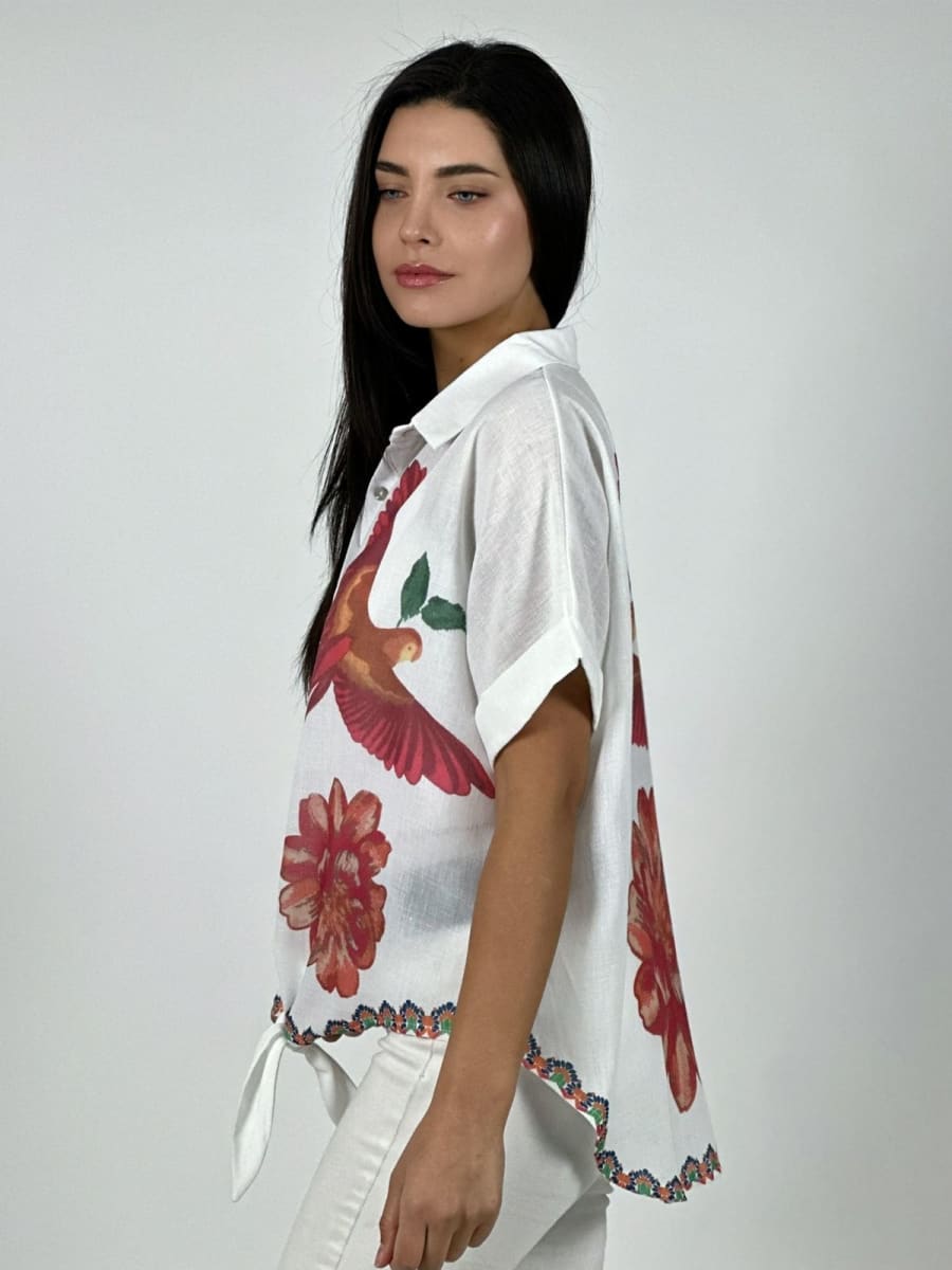 Blusa Lino Guacamayo y Flor A1-94