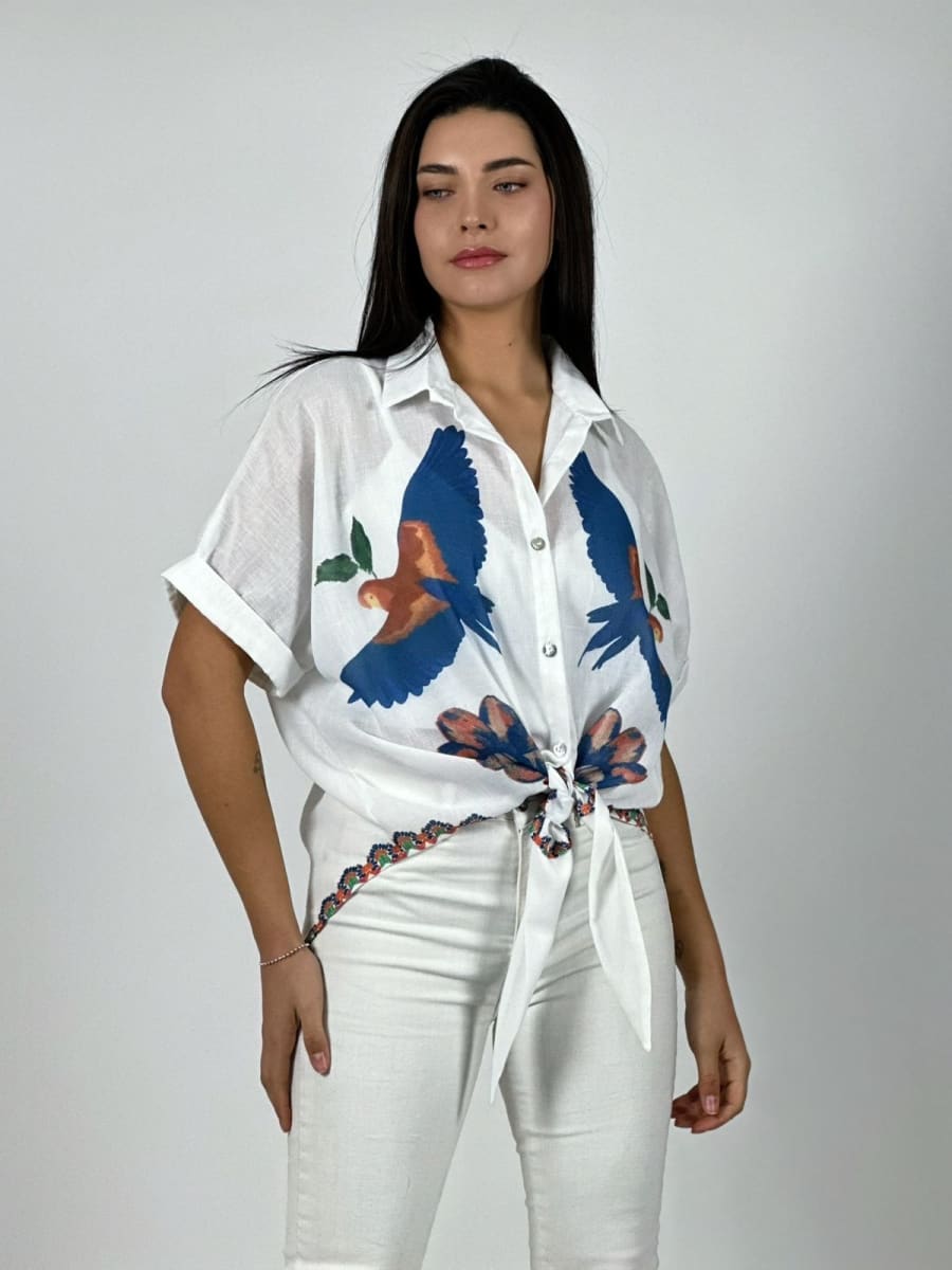 Blusa Lino Guacamayo y Flor A1-91