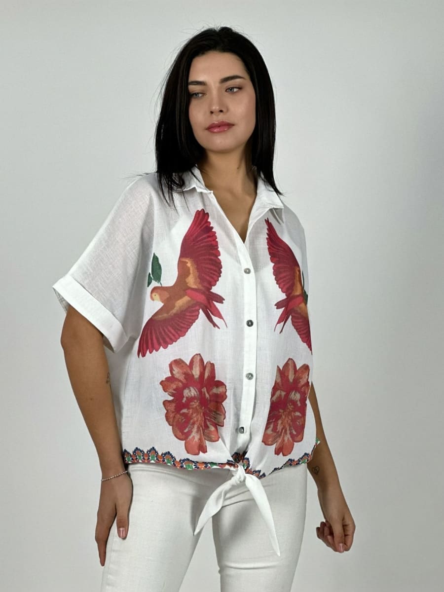 Blusa Lino Guacamayo y Flor A1-93
