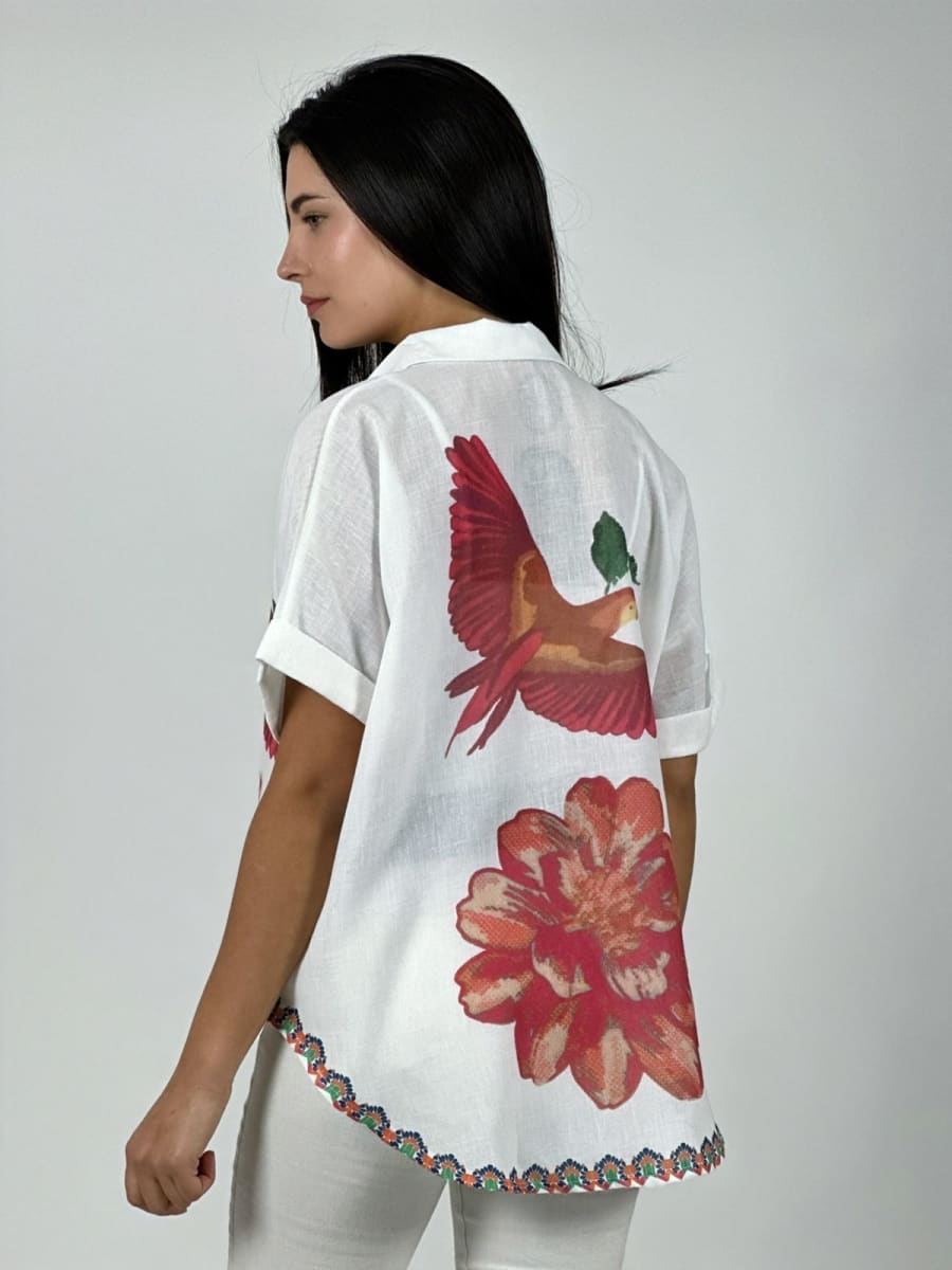 Blusa Lino Guacamayo y Flor A1-95