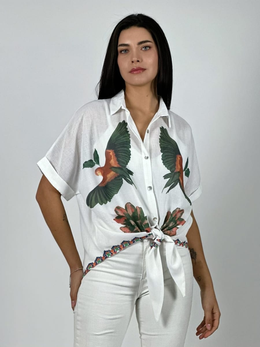 Blusa Lino Guacamayo y Flor A1-97