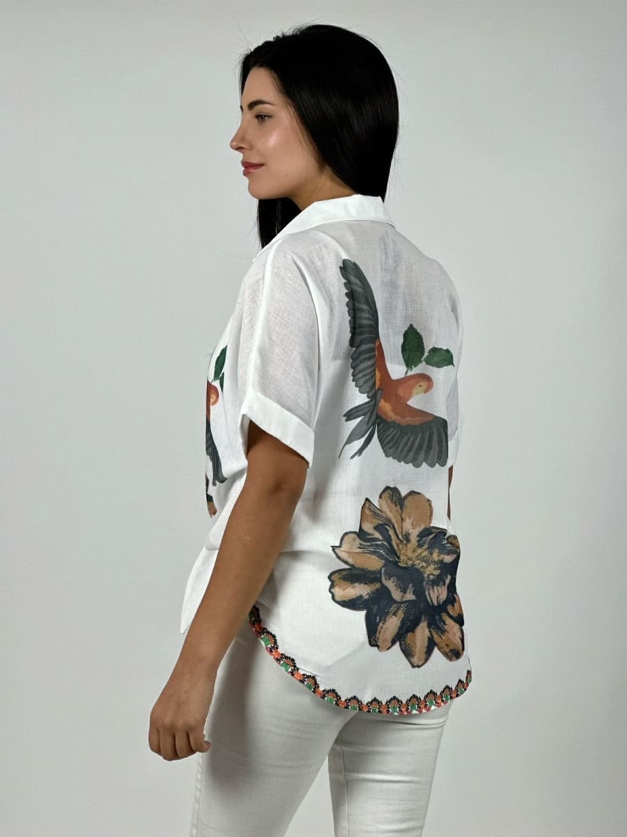 Blusa Lino Guacamayo y Flor A1-911