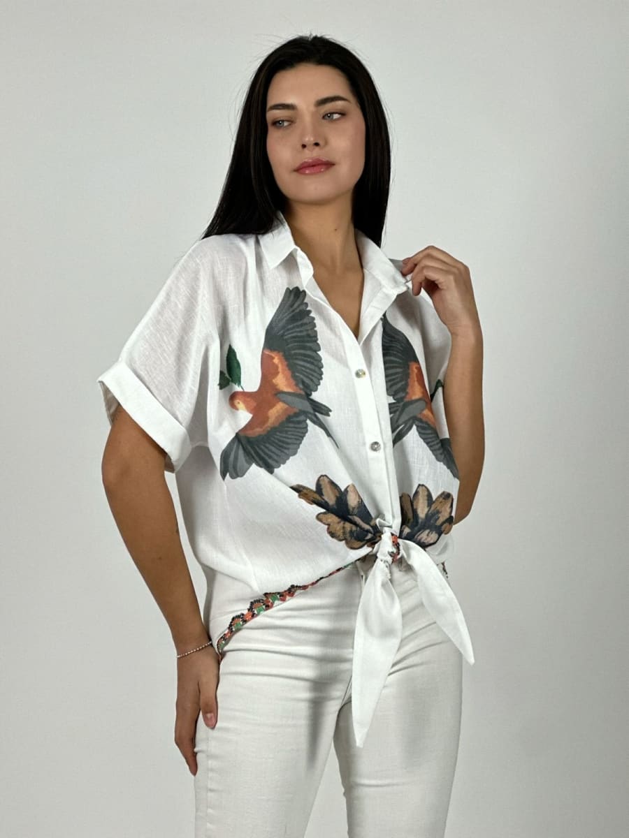 Blusa Lino Guacamayo y Flor A1-99