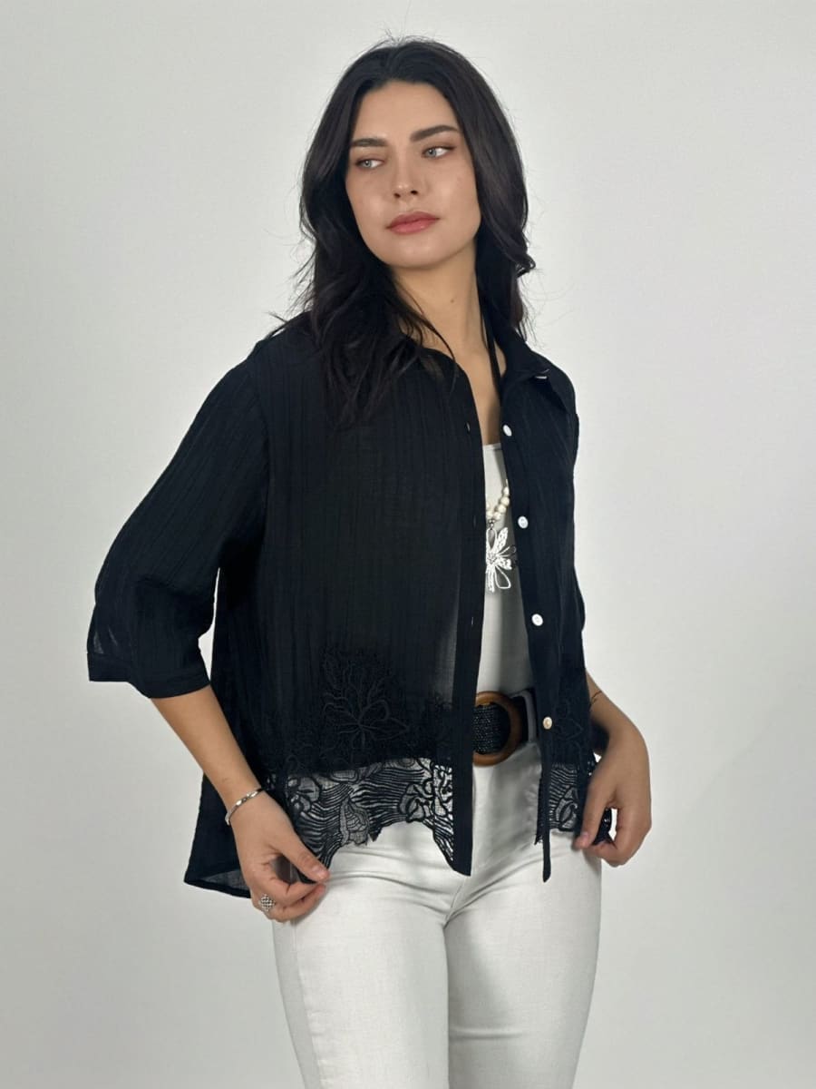 Blusa de Lino con Diseño Broderi A1-152