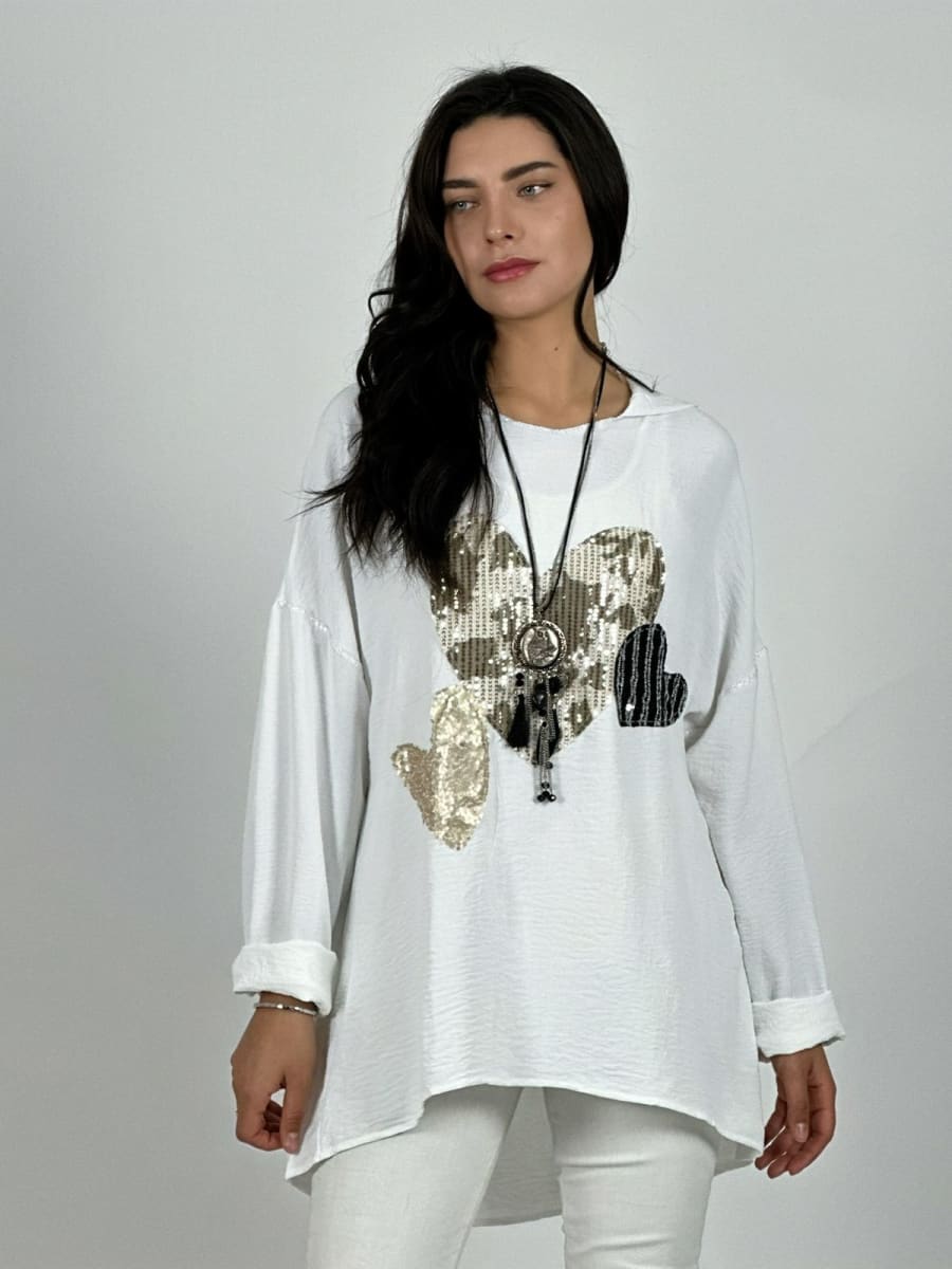 Polera Crepe Triple Corazon Lentejuelas A1-2210