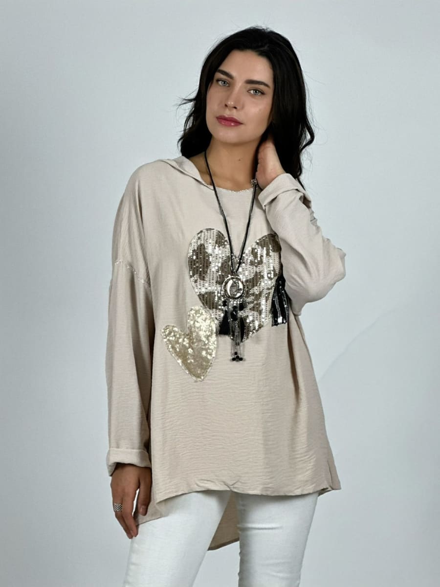 Polera Crepe Triple Corazon Lentejuelas A1-225