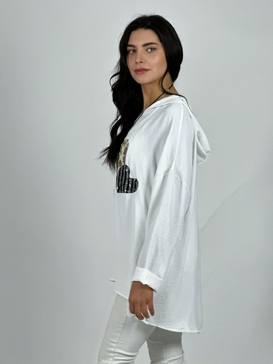 Polera Crepe Triple Corazon Lentejuelas A1-2211