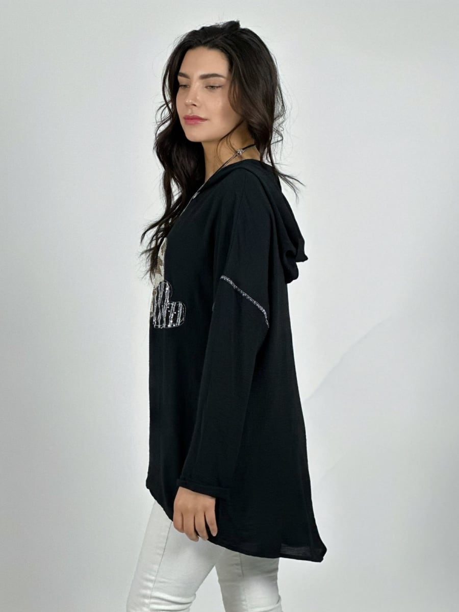 Polera Crepe Triple Corazon Lentejuelas A1-223