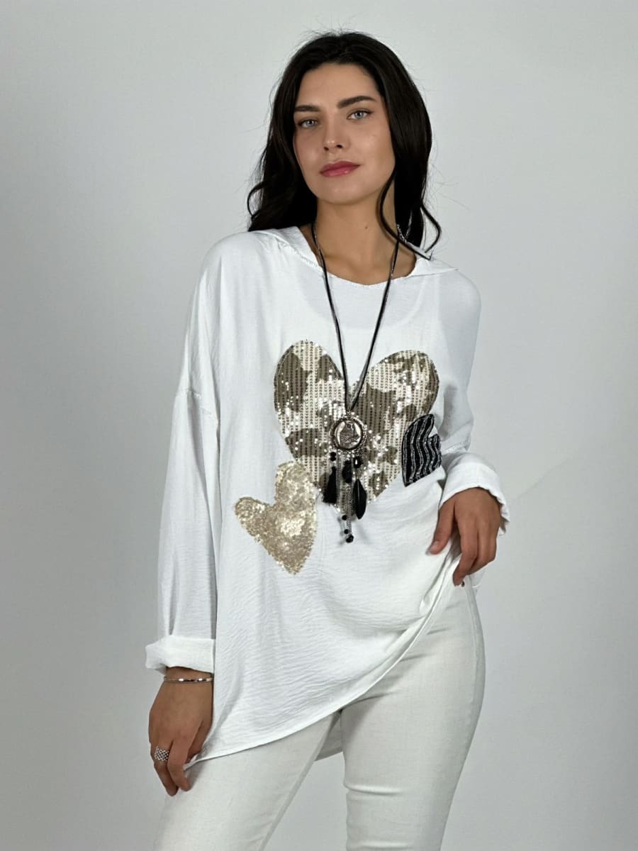 Polera Crepe Triple Corazon Lentejuelas A1-229
