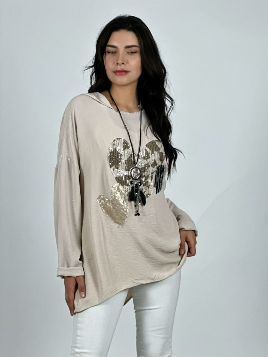 Polera Crepe Triple Corazon Lentejuelas A1-226