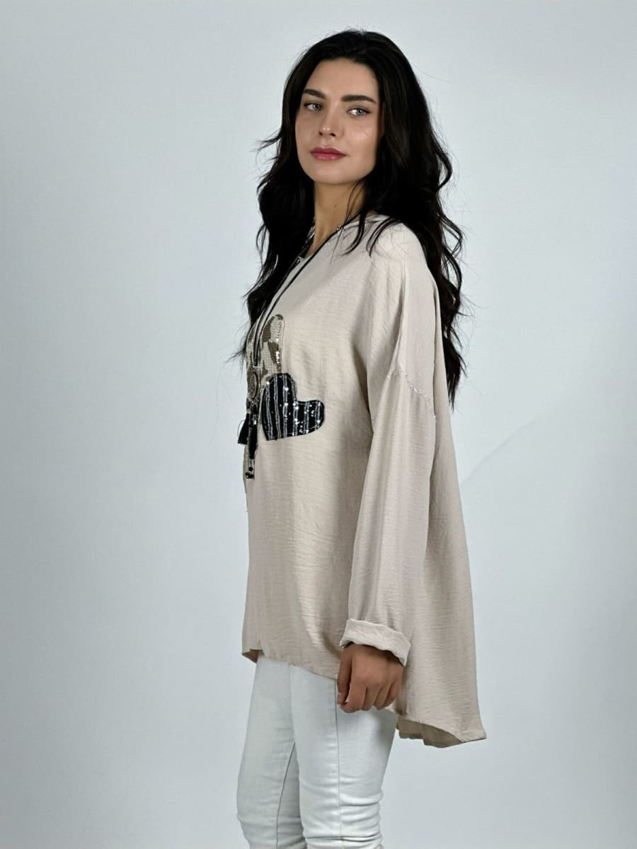 Polera Crepe Triple Corazon Lentejuelas A1-227