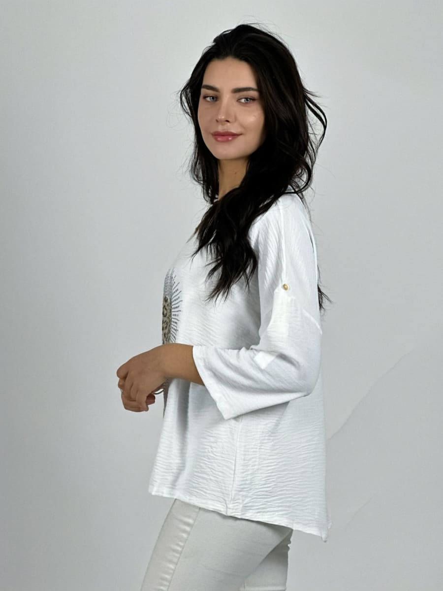 Polera Lino Corazon Print Con Brillos A1-3915