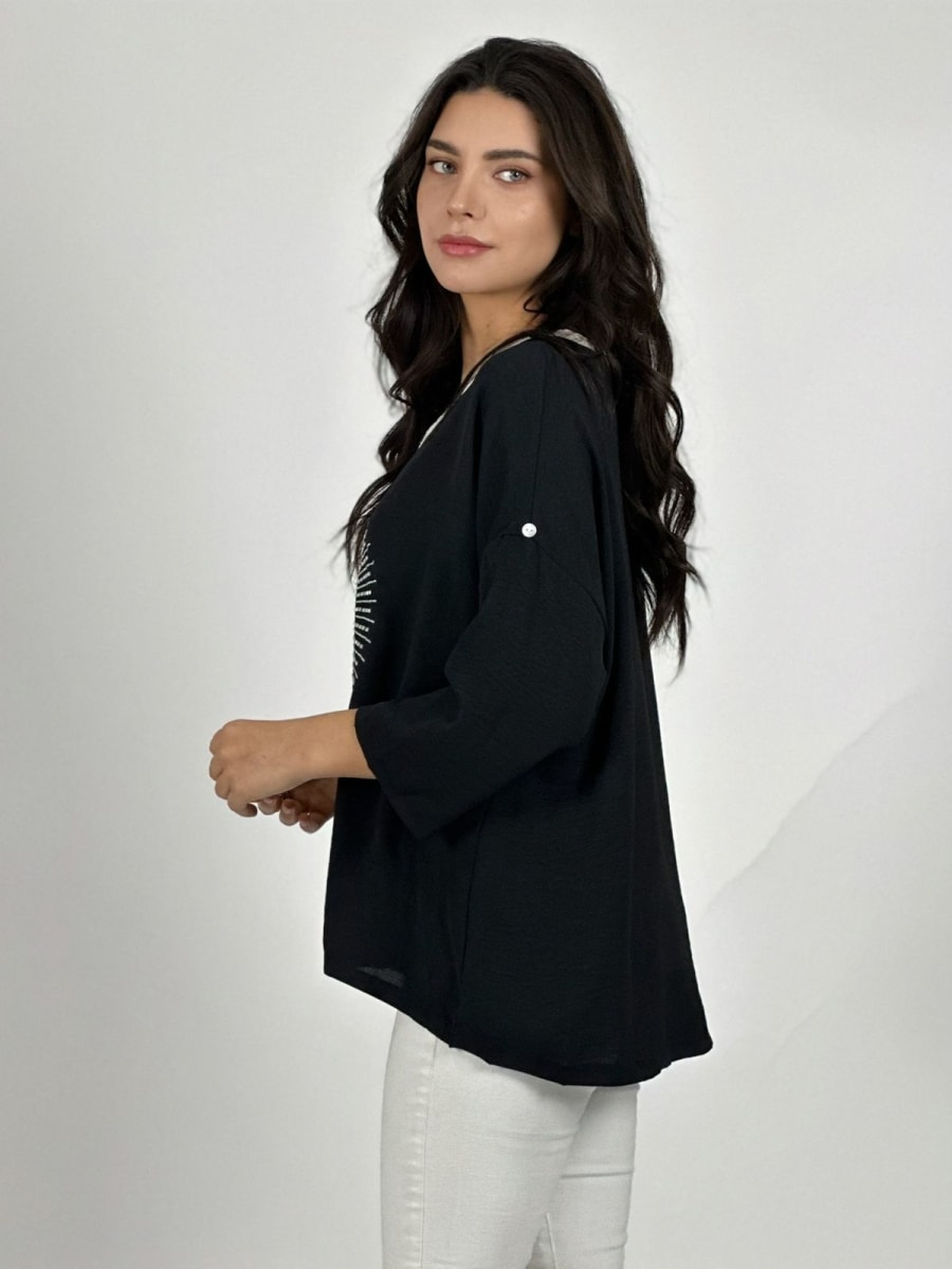 Polera Lino Corazon Print Con Brillos A1-3912