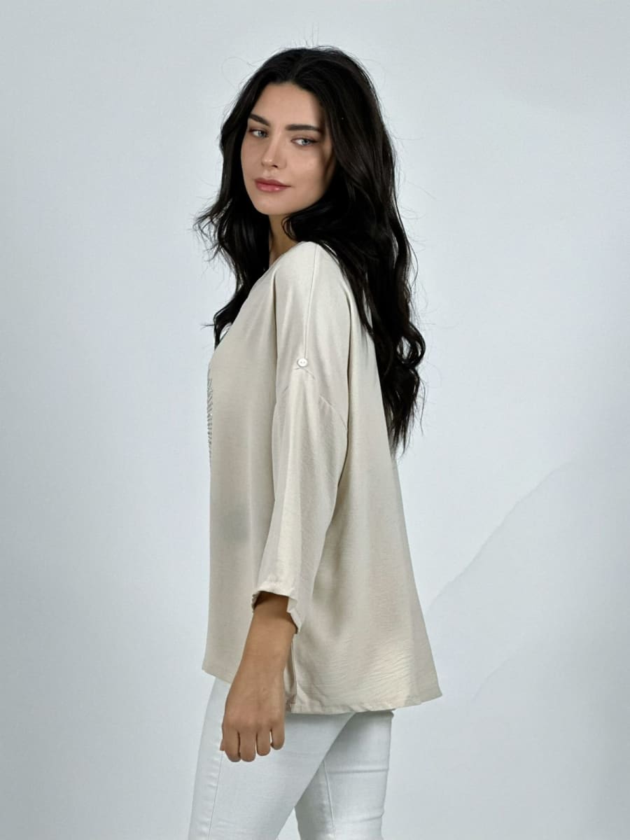 Polera Lino Corazon Print Con Brillos A1-399