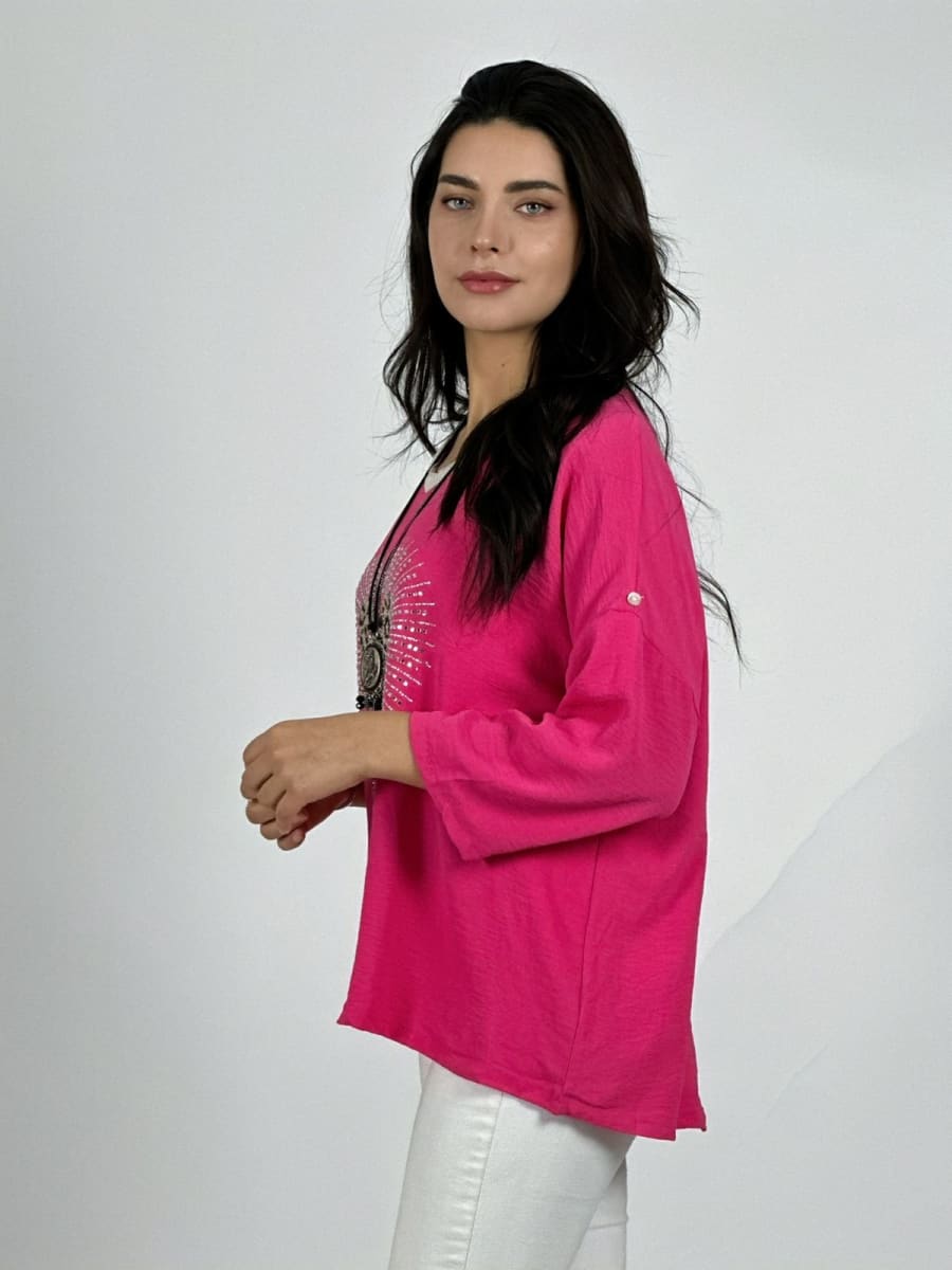 Polera Lino Corazon Print Con Brillos A1-393