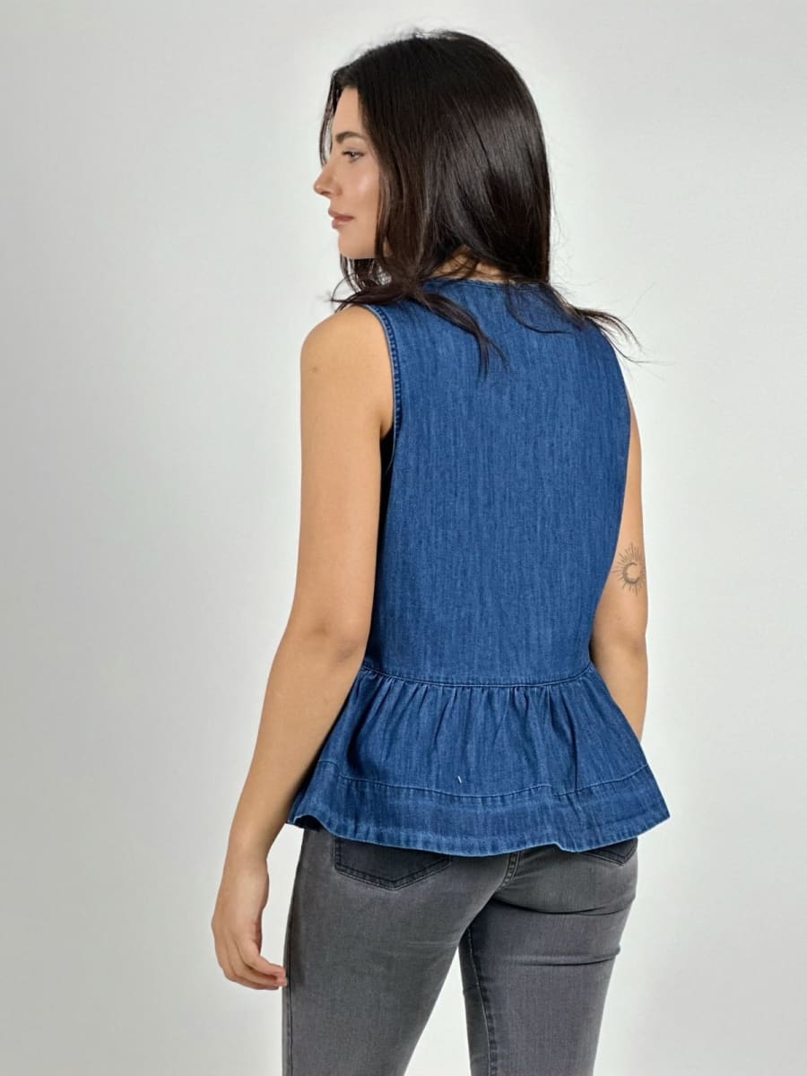 Blusa Mezclilla Faroleo Amarrada S/Mangas A4-903