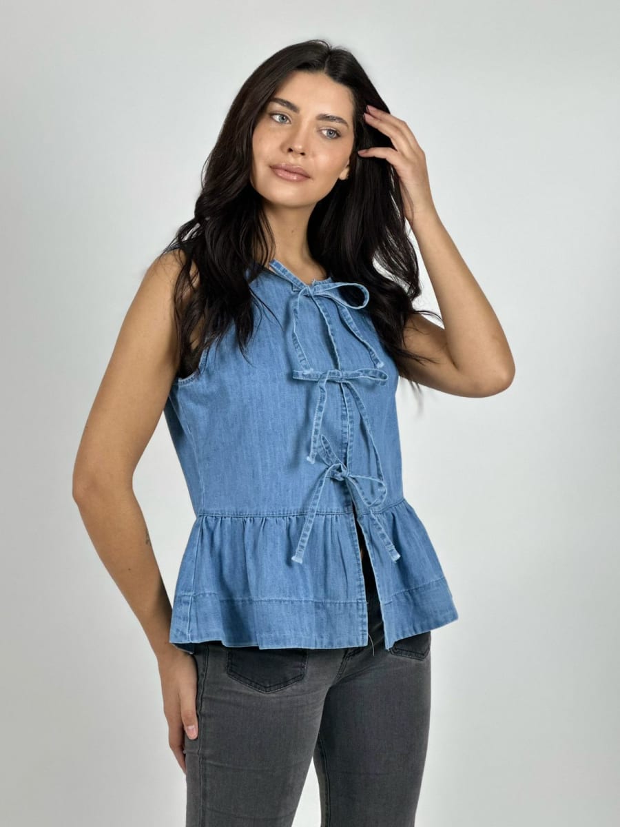 Blusa Mezclilla Faroleo Amarrada S/Mangas A4-906