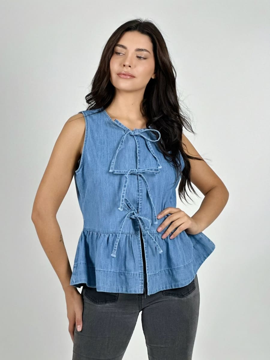 Blusa Mezclilla Faroleo Amarrada S/Mangas A4-904