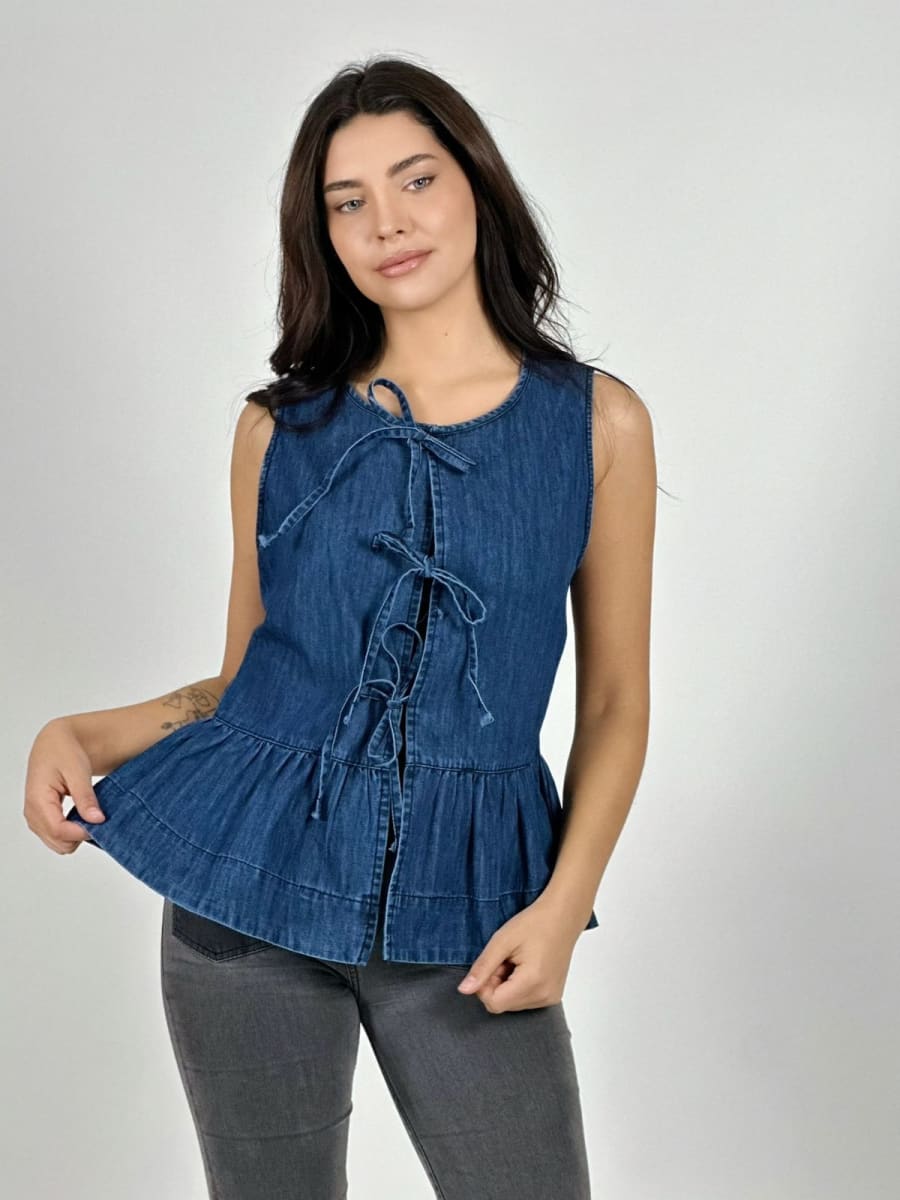 Blusa Mezclilla Faroleo Amarrada S/Mangas A4-901