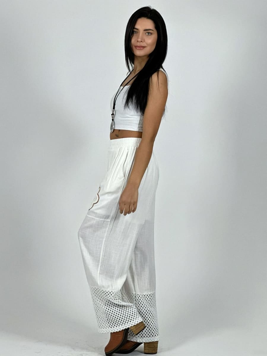 Pantalon Lino Flor y Terminaciones Broderi A1-269