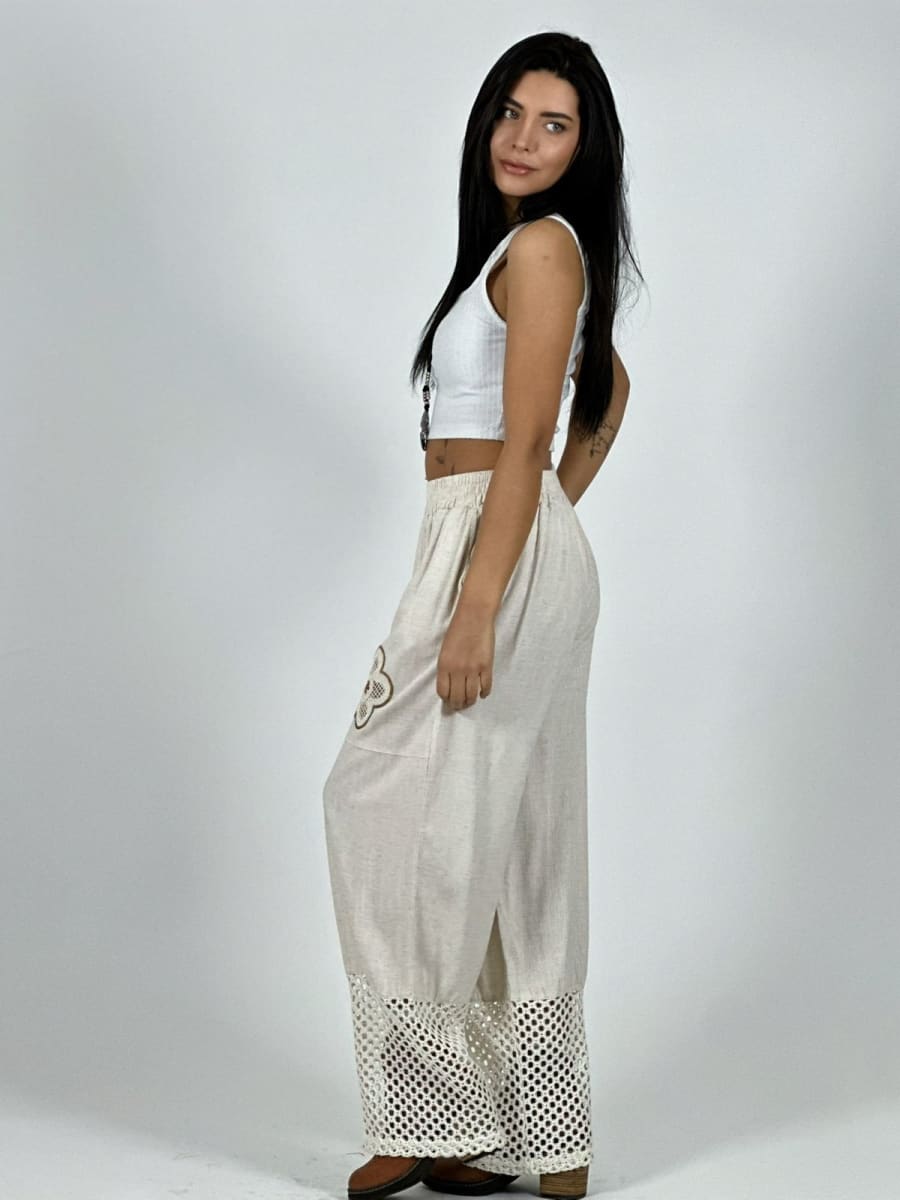 Pantalon Lino Flor y Terminaciones Broderi A1-263
