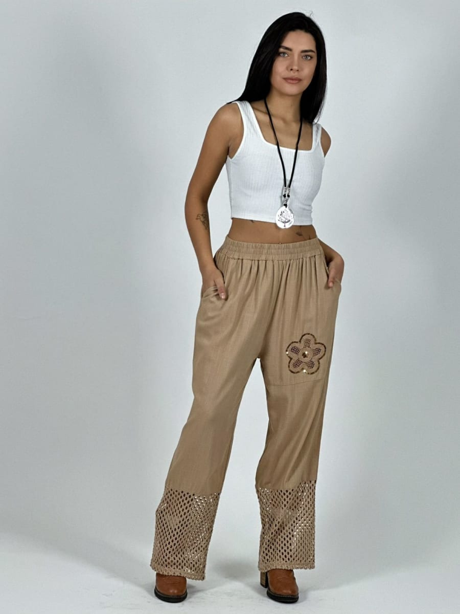 Pantalon Lino Flor y Terminaciones Broderi A1-2611