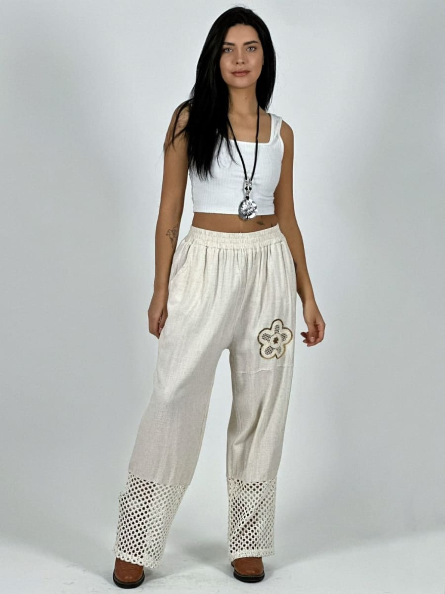 Pantalon Lino Flor y Terminaciones Broderi A1-261